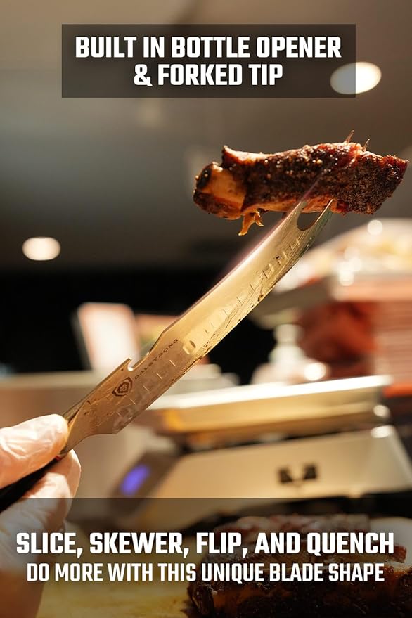 Dalstrong Pitmaster BBQ & Meat Knife - 8 inch - Shogun Series ELITE - Forked Tip & Bottle Opener - Japanese AUS-10V Super Steel Kitchen Knife - G10 Handle - Razor Sharp - w/Sheath