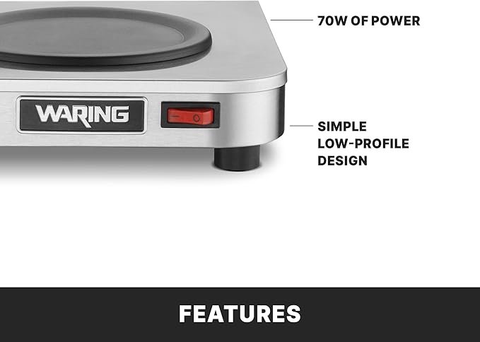Waring Commercial WCW10 Café Deco Single Coffee Carafe Warmer, 120V, 5-15 Phase Plug, Single Burner Silver