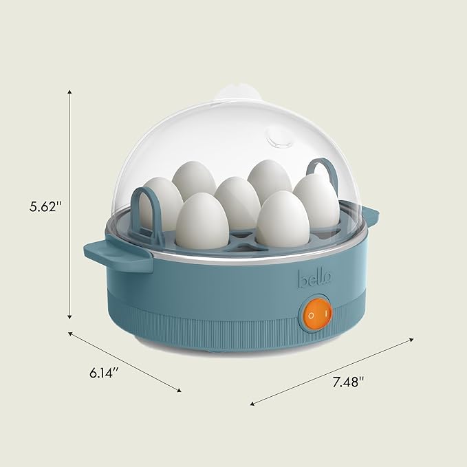 bella Electric Egg Cooker, 7 Eggs Capacity Tray, Single Stack, for Poached, Scrambled, Hard, Medium & Soft Boiled Eggs, Omelets and Steamed Dumplings, Auto Shutoff, 360 Watt, Surf