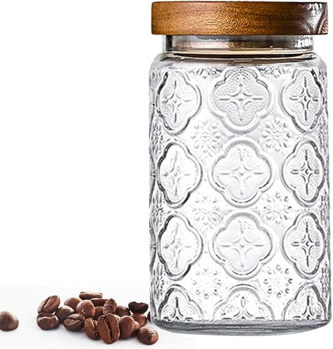 Adodeen 32oz Vintage Glass Jar With Lid, Glass Storage Containers, Airtight Kitchen Storage Containers For Sugar, Coffee, Tea, Spice, Flour, Candy Cookie, Pasta, Cereal, Cute Decorative Jars