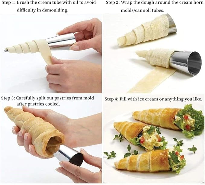 10 Pack Cream Horn Molds for Baking +10 Pack Cannoli Tubes Stainless Steel, 5 inch Large Size Cream Horn Mould and Cannoli Tubes for Baking Cream Horns, Brioche Rolls