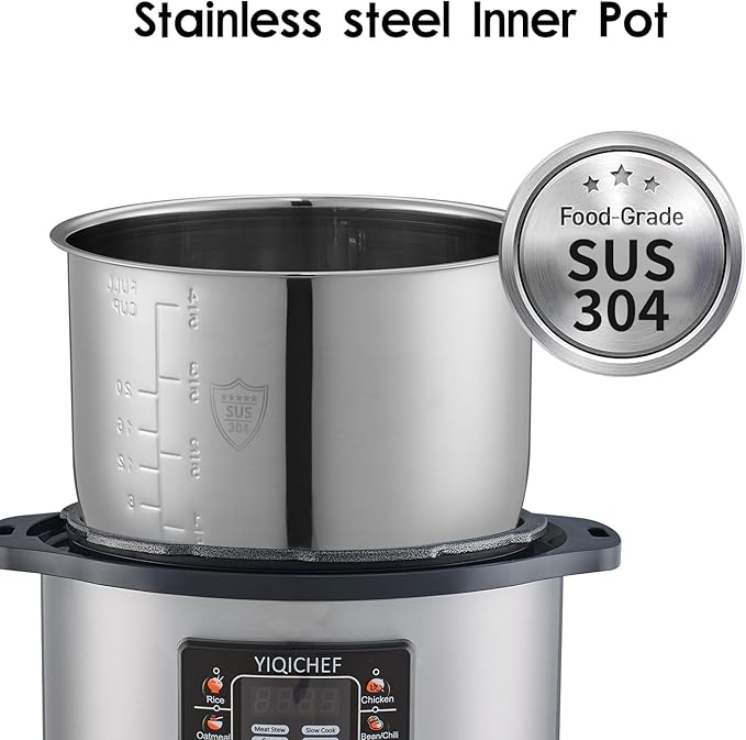 12L/12.8Qt Commercial Electric Pressure Cooker, Digital Control, 304 Stainless steel Inner Pot, Serve for 15-25 people, 1400W/120V with US PLUG, suitable to small restaurant, Canteen, Hotel