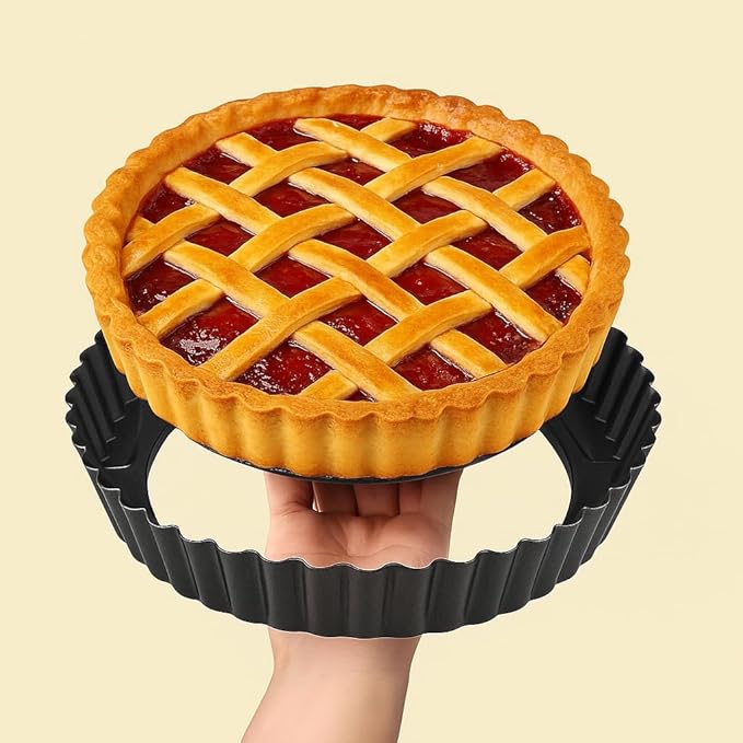9.5 Inch Tart Pan with Removable Bottom & Non-stick Baking Mat Set – Carbon Steel Deep Tart Pan with 2.2 Inch Depth + Silicone Pastry Mat with Measurements, Perfect for Baking Pies, Tarts & Quiches