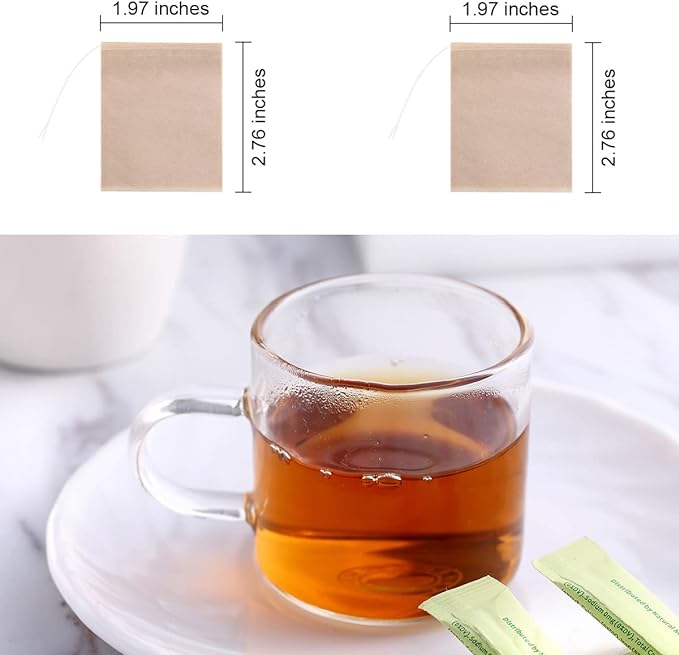 400 Pack Disposable Drawstring Tea Filter Bags Safe & Natural Unbleached Paper Tea Infuser Drawstring Empty Bag for Loose Leaf Tea (5 x 7cm, Natual Color)