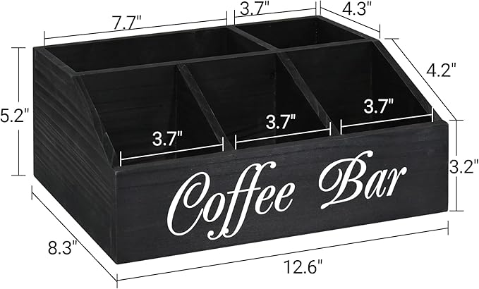 ugiftt Coffee Station Organizer for Counter, Wood Coffee Pods Holder Storage Basket, Tea Condiment Storage Organizer, Rustic Coffee Bar Decor for Coffee Accessories Organizer