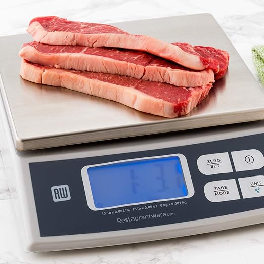 Restaurantware Met Lux 13 Pound Portion Control Scale 1 Digital Food Scale - 4 Weighing Units LCD Display Stainless Steel Kitchen Scale For Cooking and Baking Compact Design