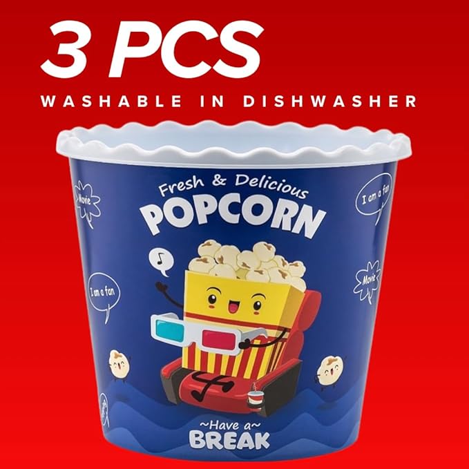 Modern Style Reusable Plastic Popcorn Box/Popcorn Containers/Popcorn Bowls Set for Movie Theater Night - (BPA Free - 6 Pack - 75 oz) (Popcorn Mix A)