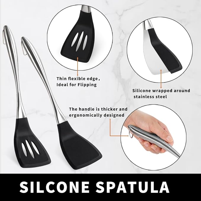 JULIPRO 2 Pack Silicone spatula set,Turner,kitchen utensils, cooking utensils,Ideal Cookware for Fish, Eggs, Pancakes,silicone spatula set