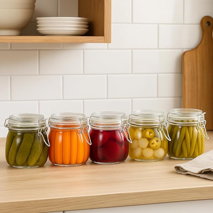 17oz Airtight Glass Jars, 6 Pack Clamp Lid Canisters, Small Food Storage Containers for Spices, Nuts, Snacks, Canning Jar for Jams & Pickling, Pantry Organization