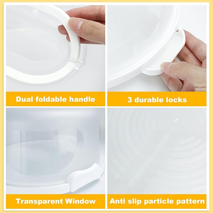 Cake Carrier with Lid and Handle, Fit 10’’ Cake Stand with Lid, Cake Transport Storage Container, Cake Containers Cover Stand with Lids, 3 Secure Side Closures (White)