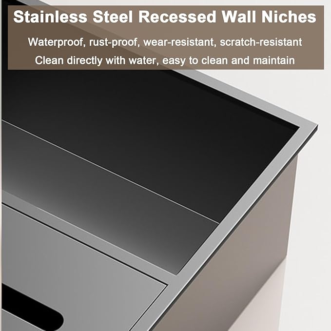 Hidden Trash Can Cabinet, Stainless Steel Recessed Bathroom Shower Niche, Waterproof Wall Niche Toilet Tissue Holder, Built-in Trash Can Alcove Toiletries Storage Rack