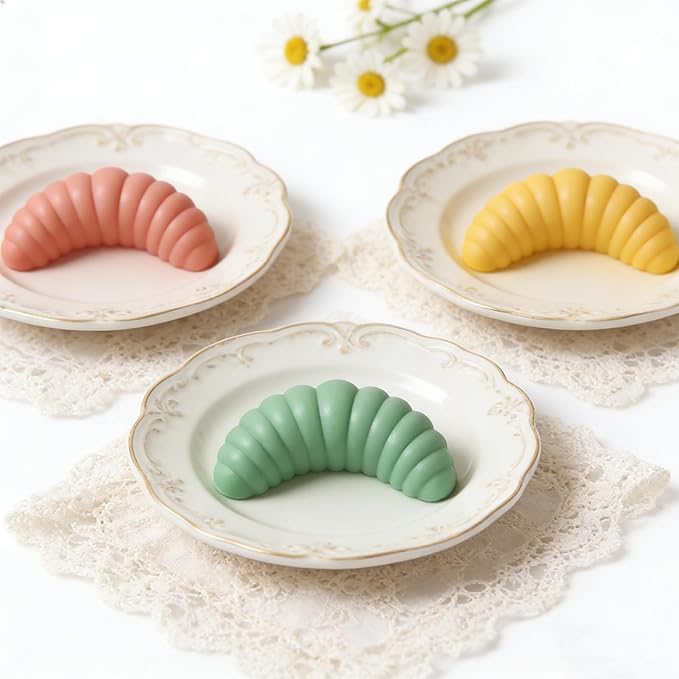 2PCS Silicone Croissant Molds, 12-Cavity Small Caterpillar Shaped Baking Pan for Cookie, Chocolate, Candy, Bread, Pastry, Cake Decoration