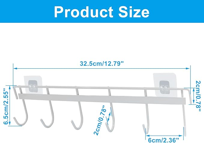 2 Pcs Kitchen Utensil Rack with 4 Adhesives - Adhesive Kitchen Utensils Hanging Rack Utensil Holder for Kitchen, Bathroom, and Bedroom(White)