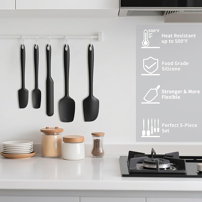 Coukre Silicone Spatula Set of 5,High Temperature Resistant, Food Grade Silicone, Dishwasher Safe, for Baking, Cooking (Pure Colorful B)