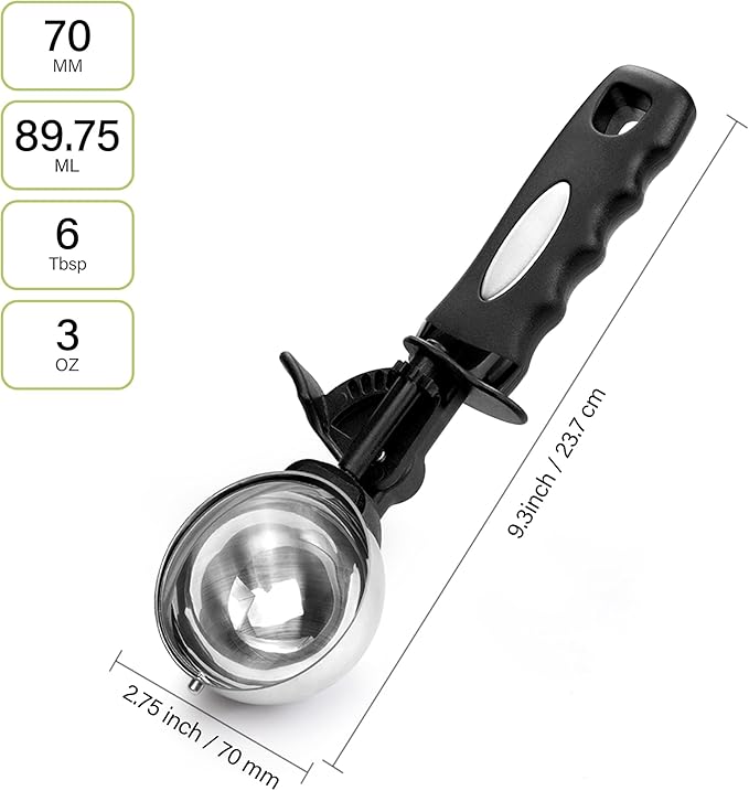 Ice Cream Scoop with Trigger, 6 Tbsp Cookie Scoop for Baking, 3 Oz Cookie dough Scooper, Large Ice Cream Scooper, Stainless Steel Portion Scoop, 90 ml
