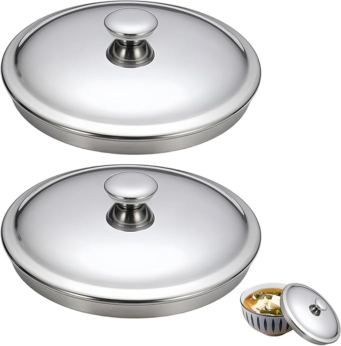 Universal Lid, 2Pcs Stainless Steel Cover Bowl 4.7Inch Mini Pan Lid Milk Pot Lid Cookware Lid for Skillets Frying Pans, 12cm