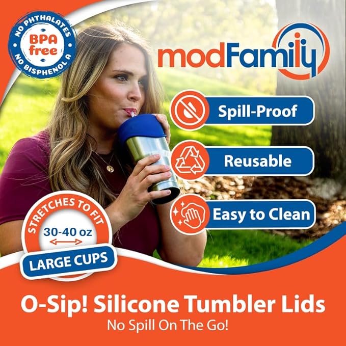 Silicone Sippy Cup Lids, Reusable Silicone Tumbler Cover Lid Stretches over Cups and Jars, Red,Navy,Gray by ModFamily Products that Simplify Life