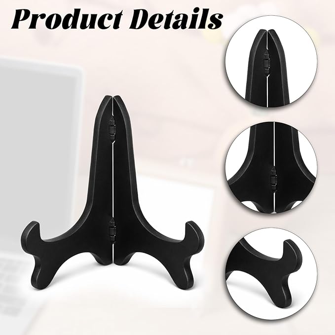 3 Pack Plastic Frame Holder Stand, 3 Size Black Plate Display Stand, Foldable Picture Stands for Display Platter, Dish, Book, Photo