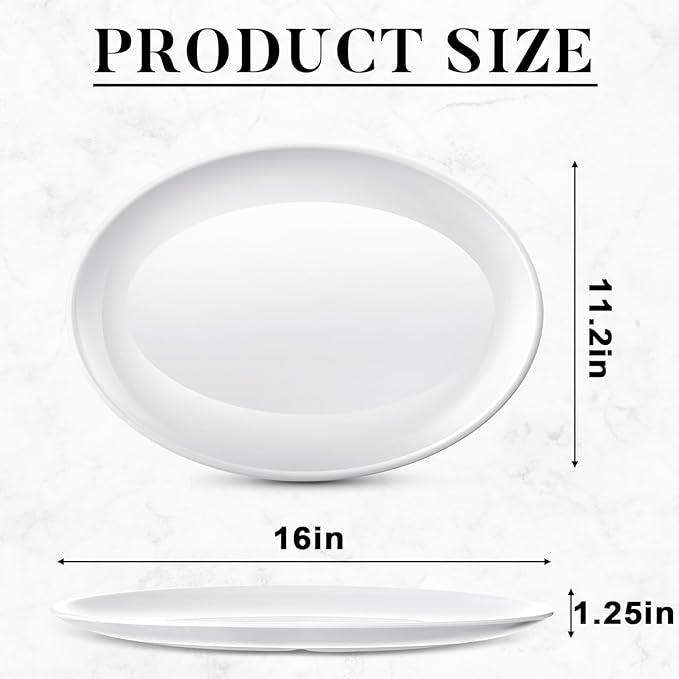Dandat 12 Pcs Large Serving Platters Oval Trays White Plates Serving Dish for Wedding Party Restaurant Home Steak, Taco, Sushi, Appetizer, Cake (16 Inch)