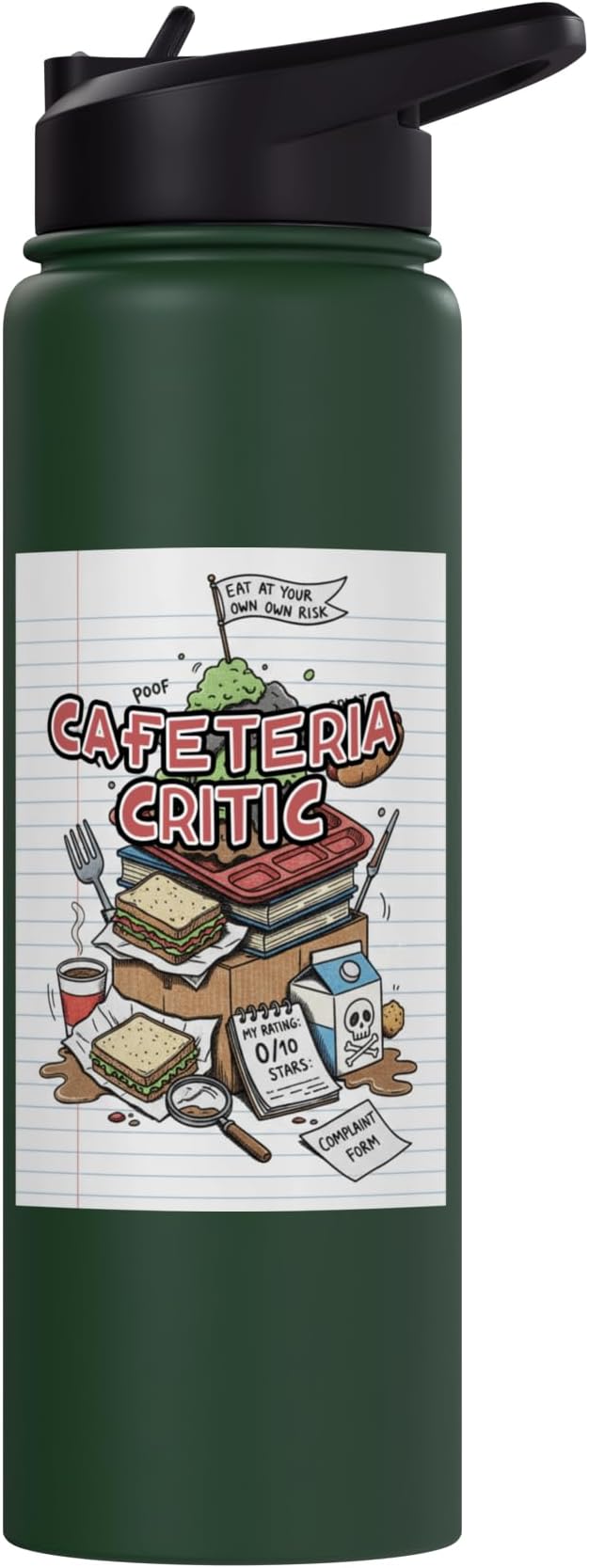 Cafeteria Critic - Student Lunch School Humor Food Chaos Stainless Steel Insulated Water Bottle
