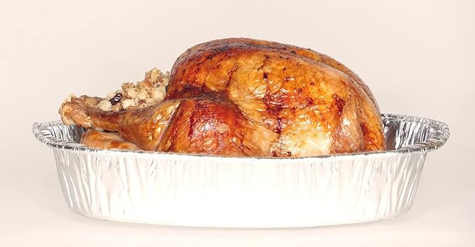 Disposable Oval Roasting Pan - Durable Turkey Roaster Pans Extra Large, Heavy-Duty Aluminum Foil, Deep, Oval Shape for Chicken, Meat, Brisket, Roasting, Baking, Recyclable (50)