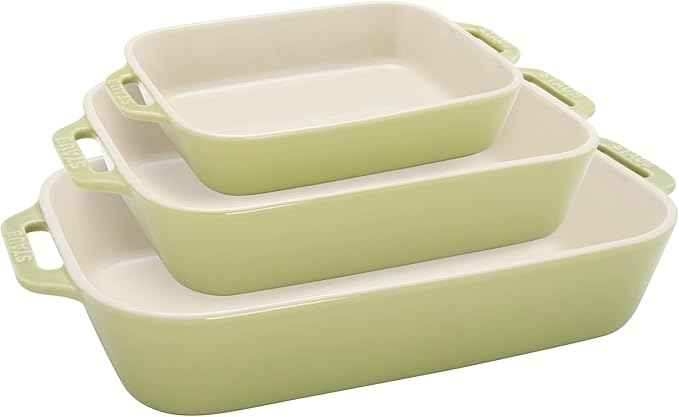 Staub Ceramic 3-pc Rectangular Baking Dish Set - Macaron Pastel Green