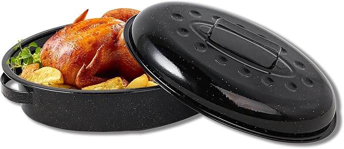 Roasting Pan 11Lb 15.7 inch Oval Enamel Oven Roaster Pan with Lid for Turkey Chicken Cookware PFOA free