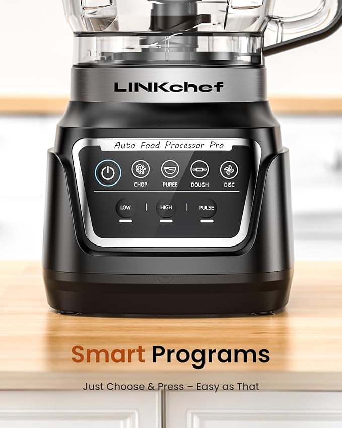 LINKchef Food Processor 68 oz, 700W Electric Vegetable Chopper with 4 Functions for Chopping, Slicing, Shredding, Pureeing and Dough Mixing, Meat Grinder with Stainless Steel Blades for Kitchen