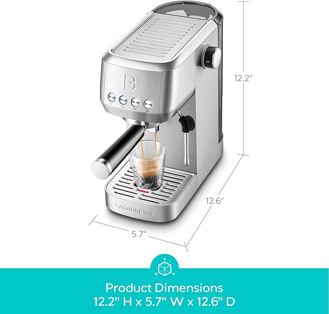 CASABREWS 3700 Essential Espresso Machine 20 Bar, Stainless Steel Cappuccino & Latte Coffee Maker with Steam Frother for Home, 43.9oz Water Tank, Silver