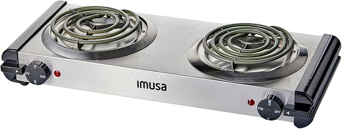 Imusa USA GAU-80312US Electric Double Burner 1750-Watts, Stainless Steel, Silver