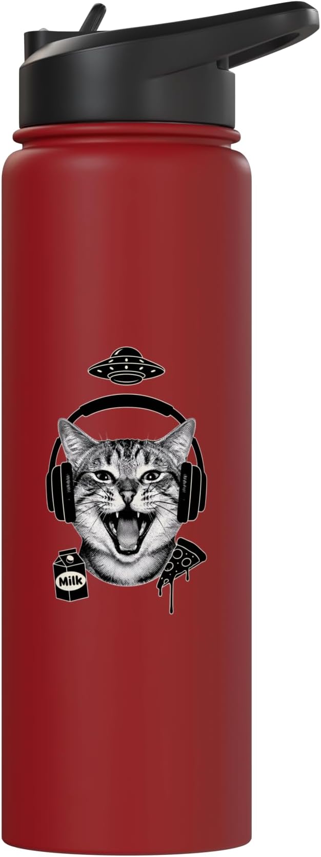 Cat With Headphones Milk Pizza Retro Alien Nostalgia Stainless Steel Insulated Water Bottle