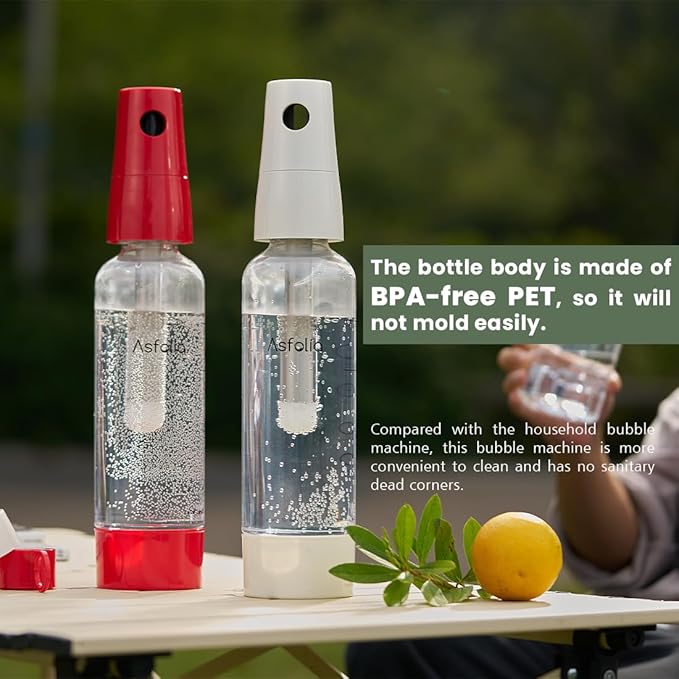 Portable Sparkling Water Maker - Travel Soda Maker for Home & Outdoor, 1L Carbonating Bottle, 10 pcs CO2 Cylinders, Compact Carbonated Water Machine for Flavored Drinks, Soda Machine (White)