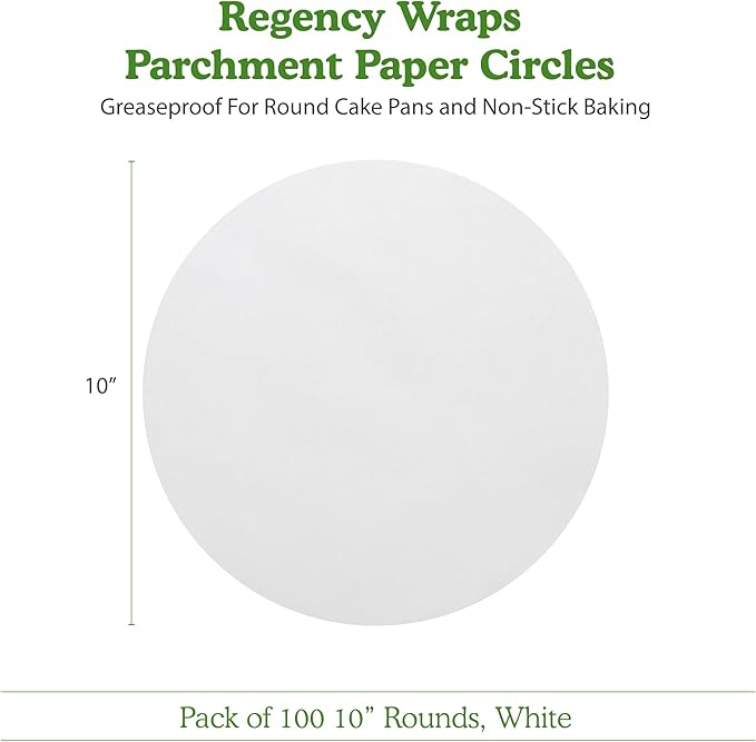 Regency Wraps Parchment Paper Circles For Round Cake Pans, Greaseproof Liners for Non-Stick Baking, 10" (Pack of 100), White