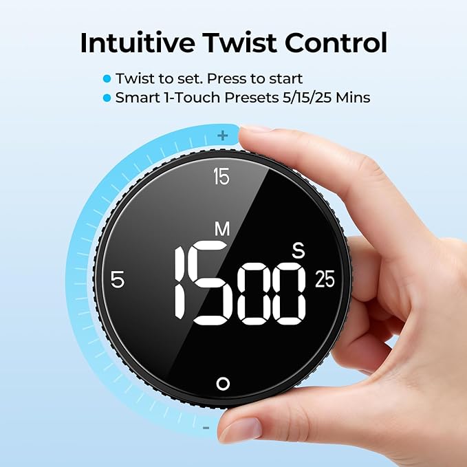 Rechargeable Magnetic Kitchen Timer for Cooking, Building 800mAh Battery Large Display Digital Countdown Countup Timer, 3 Preset 5/15/25 Mins Loud Alarm for Baking Grilling Studying - 2PCS