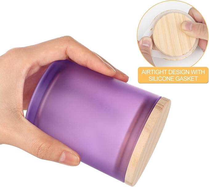 Thick Candle Jars for Making Candles 12 Pcs, 7 OZ Empty Jars with Wood Lids for Candle Making, Sample Container, Frosted Purple