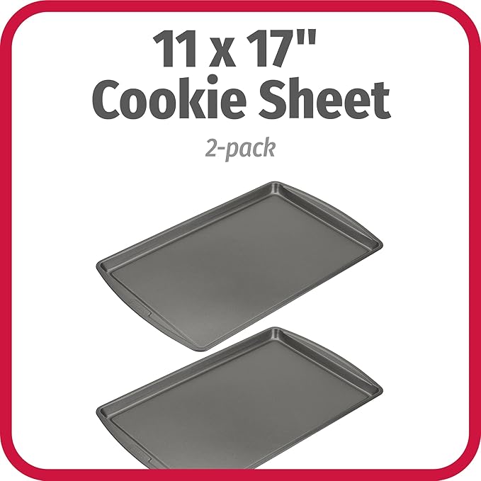 GoodCook Everday Nonstick Carbon Steel 17 x 11-Inch Baking Sheet Set, 2 Pack – Medium Sized Cooking Pans, Bakeware Set, Cookie Sheets for Baking, Oven Pan Set