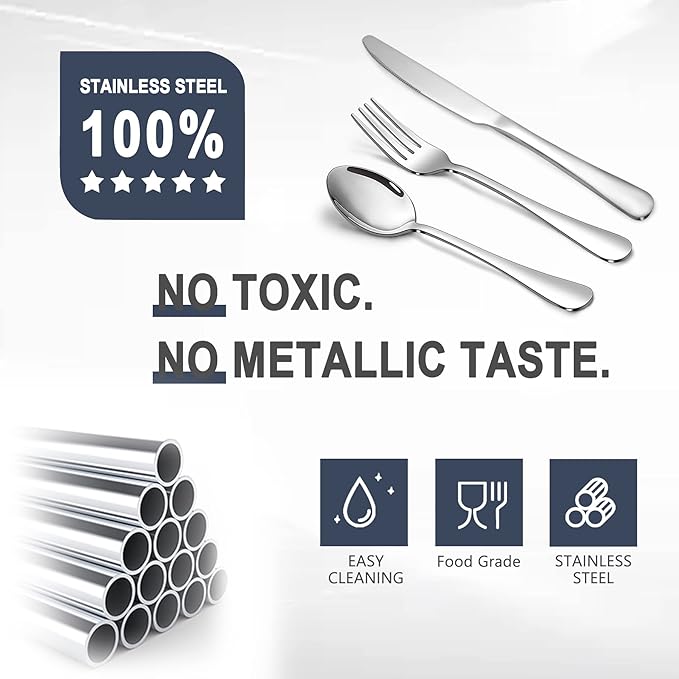 Silverware Set,SANTUO Stainless Steel Knives Spoon Forks Set for Home, Kitchen and Restaurant, Mirror Polished& Dishwasher Safe (24pcs-Dinner knives set)