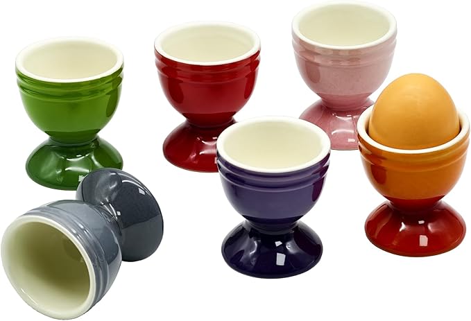 6 Pcs Ceramic Egg Cups, Porcelain Colorful Egg Cooker, Egg Holder for Soft and Hard Boiled Eggs, Stand Holder for Soft Boiled Eggs, Dishwasher Safe