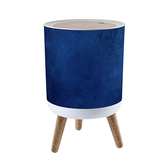Trash Can with Lid Navy Blue Grunge Texture Dark Shiny Night Ombre Vintage Press Top Round Small Garbage Bin with Wooden Legs Waste Basket for Kitchen Bedroom Nursery 7L/1.8 Gallon