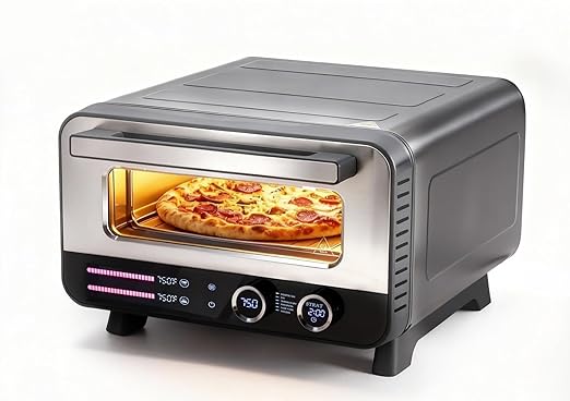 OLIXIS Pizza Oven Indoor, 1600W Electric Pizza Oven Fast Heating, 6 Presets Pizza Maker for 12 Inches, with Pizza Stone & Spatula, Upper-Bottom Independent Heating Temperature Control