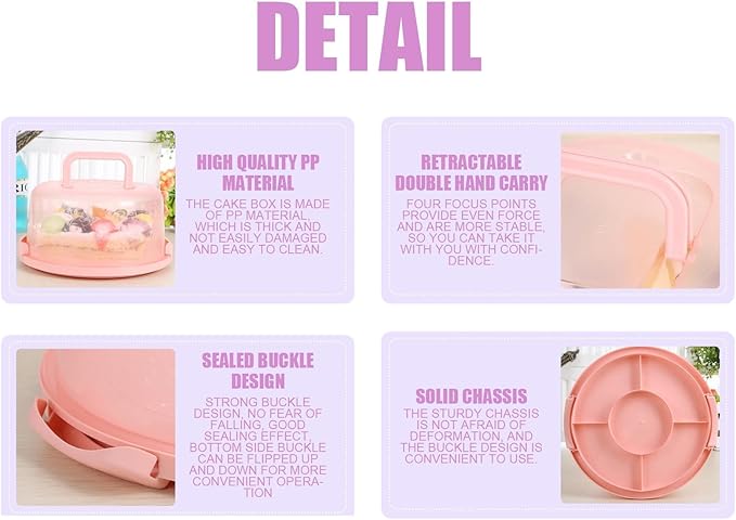 Generic Pink Modern Vibrant Cake Carrier with Handle - Rectangular with Domed Lid, 10.24 x 8.66 x 4.92 inches, 1350cc, BPA Free, Food Grade, Reusable, Dishwasher Safe