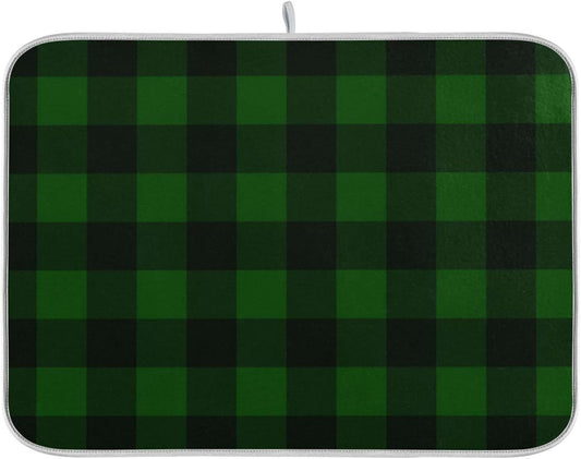 Senya Super Absorbent Dish Drying Mat, Microfiber Fast-Drying Dish Mat, 16/in x 18/in, Kitchen Dish Drying Pad Vintage Hunter Green Plaid