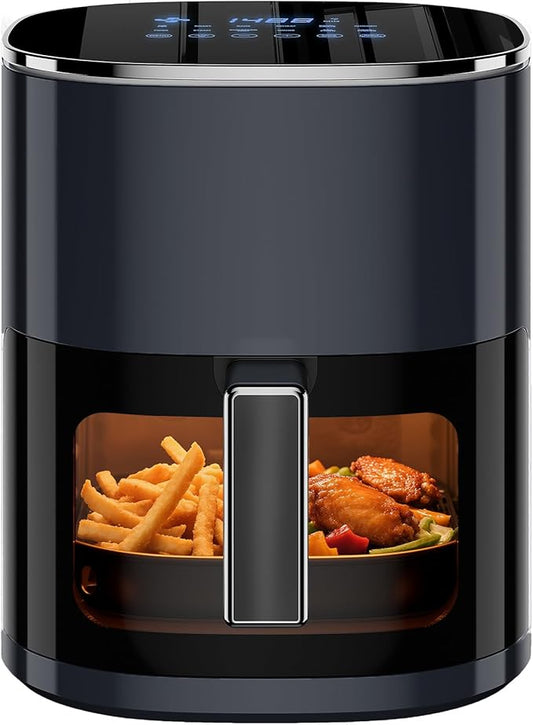 Simple Deluxe 12-in-1 Air Fryer 6.34 Qt, Digital Preset Airfryer with Visible Window, Nonstick and Dishwasher-Safe Basket, Air Fry, Roast, Bake, Dehydrate, Fries, 1700W, Black