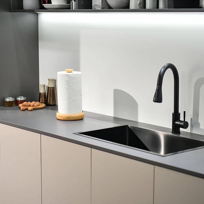 simpletome Paper Towel Holder Countertop Keep It Rolled Up Weighted Base (Beech)
