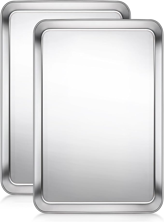 Terlulu Baking Sheet, Cookie Sheet, Stainless Steel Baking Pan, 2 Piece-16''x 12'' x 1'', Sheet Pan for Oven, Jelly Roll Pan, Baking Tray for Baking&Roasting, Nonstick&Nontoxic&Easy Clean