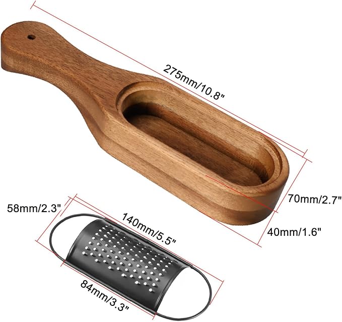 Box Cheese Grater With Container Stainless Steel Parmesan Cheese Grater With Wood Handle Shredder Zester Grater Box Kitchen Handheld Cheese Spoon Grater-Black Colour (With Handle)