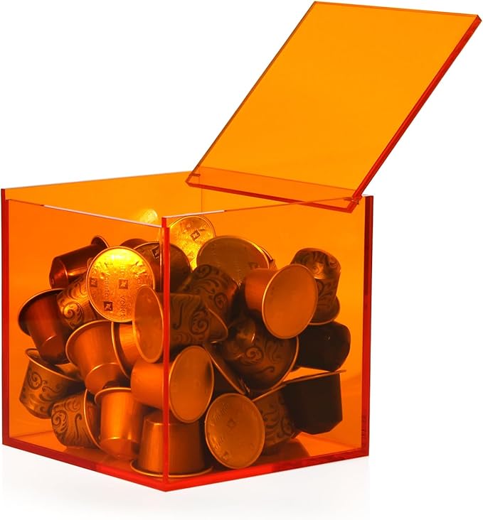 Coffee Capsule Storage Box Coffee Pod Holder Organizers Accessories Anti Dust Durable Clear Acrylic Box for House and Office Use, Orange, 5x5 In