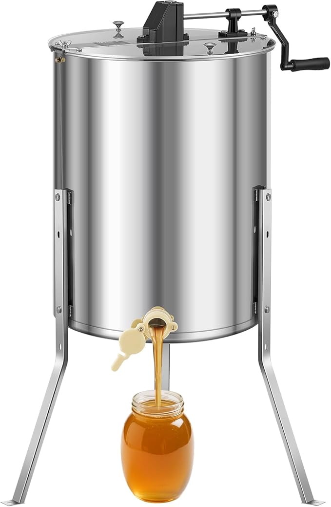VEVOR Honey Extractor, 4/8 Frame Manual Honey Extractor with Transparent Lid, Stainless Steel Honeycomb Drum Spinner with Height Adjustable Stand, Honeycomb Extraction Equipment for Beekeeping
