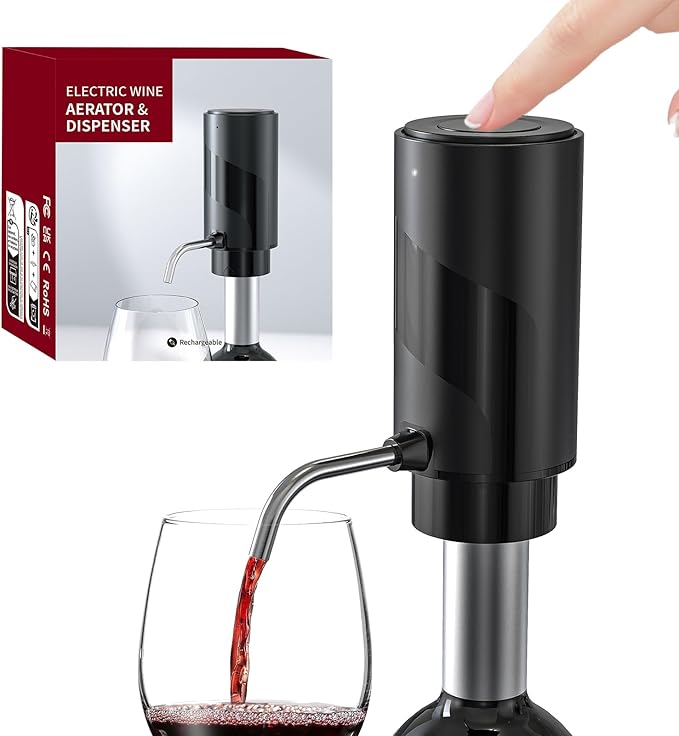 Wine Aerator Electric Wine Decanter Automatic Wine Aerator,Wine Dispenser Wine pourer with Rechargeable for Christmas, parties, weddings, dates (Black)