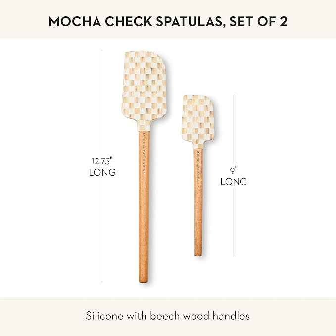 MACKENZIE-CHILDS Set of 2 Spatulas, Silicone Kitchen Spatula Set, Brown-and-White Mocha Check